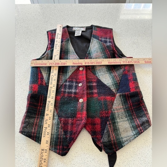 Vintage Jonathan Martin Plaid Wool Blend Patchwork Vest Womens Size Medium Lined - Picture 10 of 12